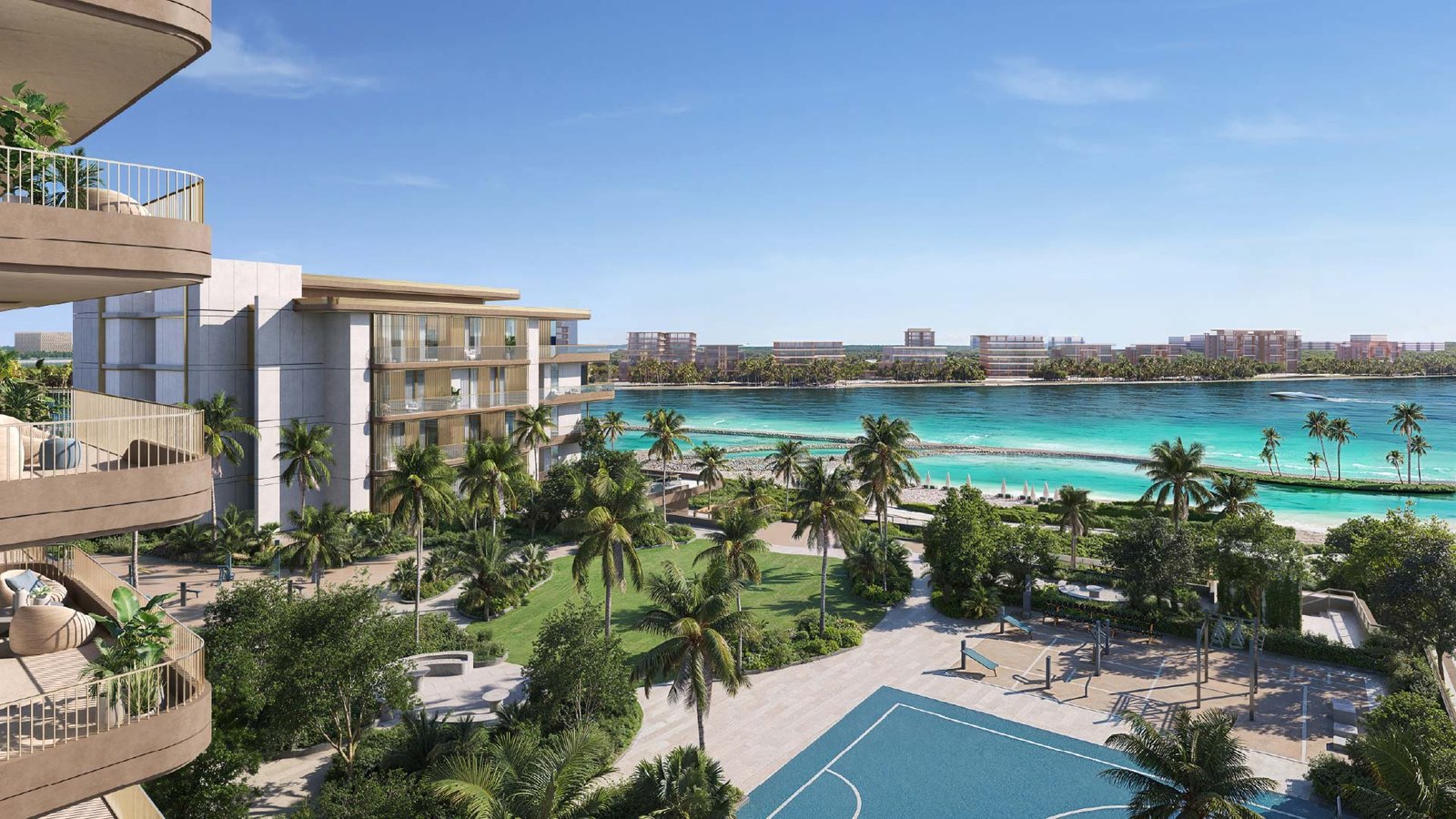 Bay Grove Residences by Nakheel - landscaped podium gardens and infinity pool